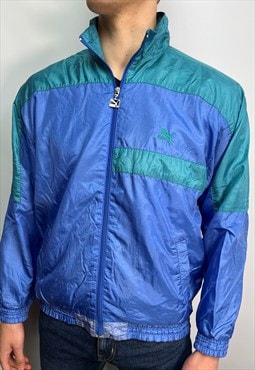 Vintage Puma Shell Jacket in blue and green (S)