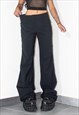 VINTAGE 90S CHANEL WIDE LEG MID RISE BLUE WOOL TROUSERS