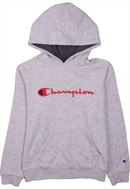 Vintage 90's Champion Hoodie Pullover Spellout Grey Large