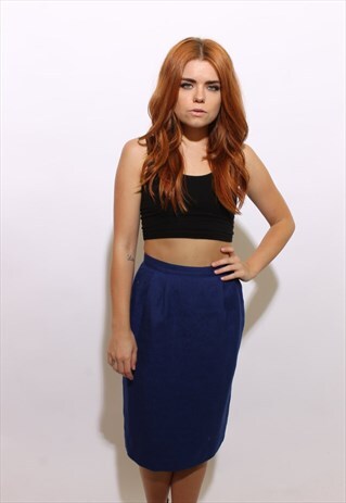 VINTAGE 1980'S 80'S COBALT BLUE WIGGLE PENCIL SKIRT XS-S