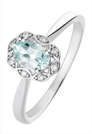 OVAL AQUAMARINE & DIAMOND RING