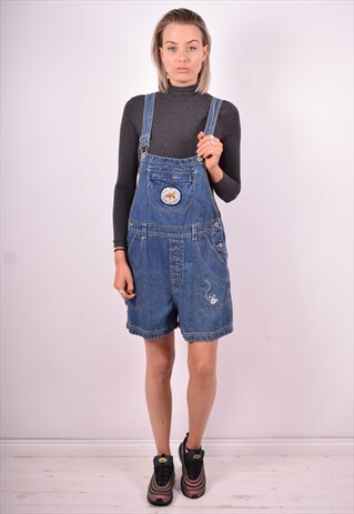 WOMENS VINTAGE DENIM DUNGAREES LARGE BLUE 90'S