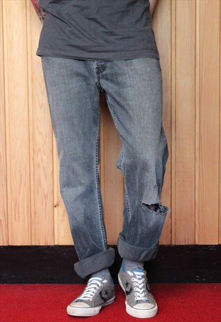 VINTAGE GREY LEVI'S 501 RIPPED JEANS