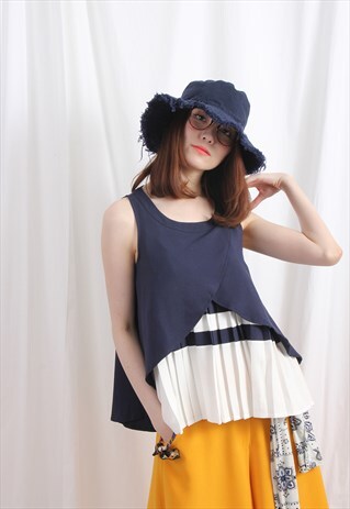 (KOREAN) WRAP FRONT VEST WITH STRIPE PLEAT UNDERLAYER