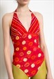VINTAGE 70S FLORAL PRINT HIPPIE ONE PIECE SWIMSUIT RED