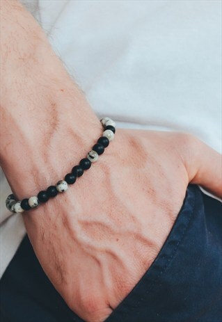 BLACK ONYX AND JASPER BEADS BRACELET FOR MEN