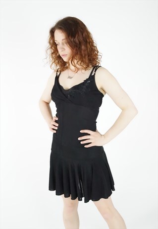 VINTAGE 90S BLACK TIERED WITCH HALLOWEEN DRESS