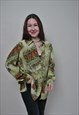 ABSTRACT PATTERN BLOUSE, VINTAGE HIPSTER BUTTON UP SHIRT 