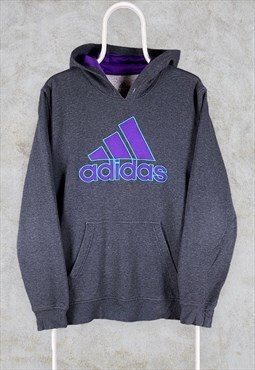 Vintage Grey Adidas Hoodie Spell Out Embroidered Medium