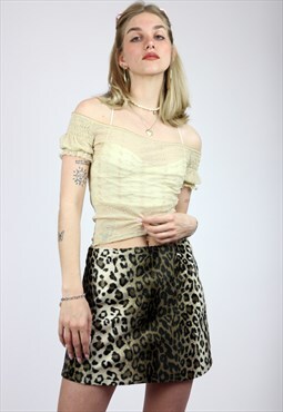 Vintage Y2K Leopard Pattern Mini Skirt Small