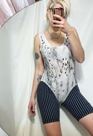 Vintage Bodysuit 90s Reworked Hand Painted Body