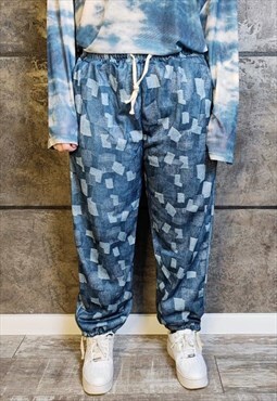 Reworked jean imitation joggers check pants punk overalls 