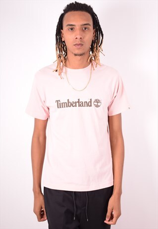 TIMBERLAND MENS VINTAGE T-SHIRT TOP MEDIUM PINK 90S