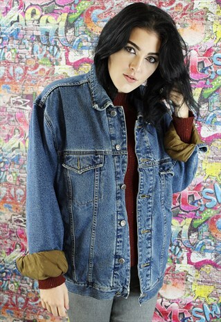 VINTAGE 80S DARK BLUE BLANKET LINED DENIM JACKET. UNISEX.