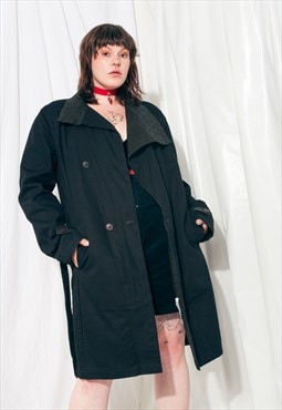 Vintage Trench Coat 90s Unisex Black Leather Jacket