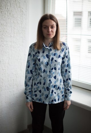 VINTAGE 70'S BLUE LEAF PRINT SHIRT