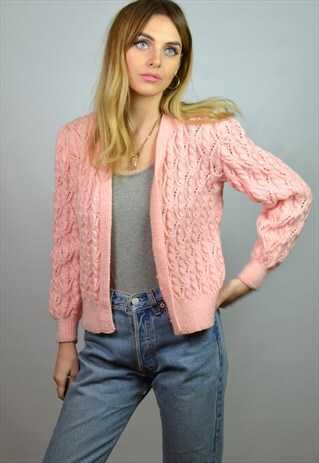 VINTAGE 70S PASTEL PINK KNITTED CARDIGAN