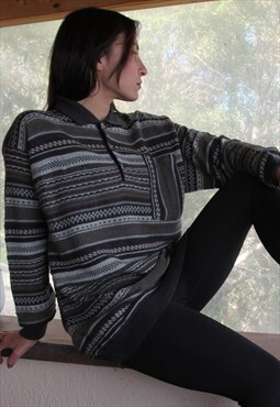 Enzo Goti grey/brown jacquard knit wool blend collar sweater