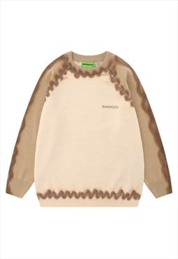 Tie-dye raglan sweater knitted grunge jumper skate top cream