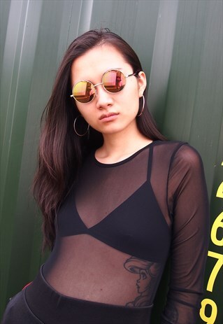 ORANGE LENS REFLECTIVE ROUND SUNGLASSES