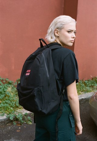 BLACK BACKPACK WITH PSYCHEDELIC TRANSFORMATIONS EMBROIDERY