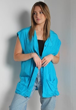 Vintage 80's Oversize Baggy Blouse Top Sleeveless Blue