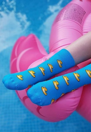 FUNNY YELLOW DUCKS ON BLUE TURQUOISE SOCKS