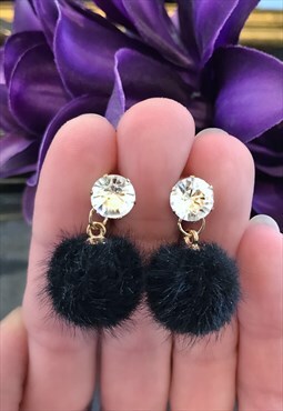 Black Pom Pom Earrings
