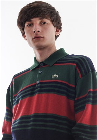 VINTAGE LACOSTE PULLOVER JUMPER 90S GREEN RED BLUE