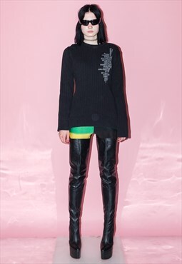 Vintage 90's ribbed edgy rave jumper in black & grey