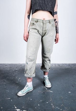 VINTAGE LEVI'S 501 GREY PAINT MOM JEANS