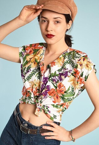90'S RETRO PARIS CHIC FLORAL BLOUSE TOP