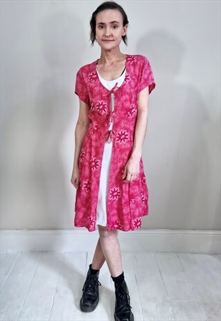 VINTAGE 90'S PINK AND WHITE TIE FRONT DRESS