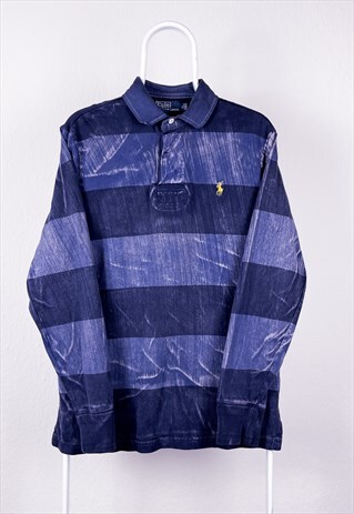 VINTAGE RALPH LAUREN RUGBY POLO SHIRT TIE DYE BLUE MEDIUM