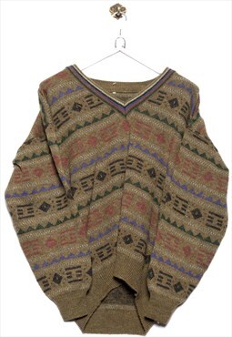 Vintage Sweater Ethno Pattern Green