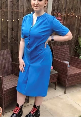 VINTAGE 60S BLUE DAY DRESS BUTTON UP AND BELTED