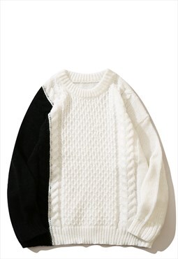 Contrast cable sweater premium grunge knitwear jumper white