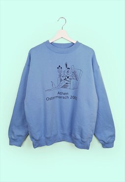 WHALE Retro Print Baby Blue Sweatshirt Easter Marathon 2005 