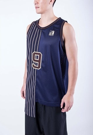 NAVY PATCHWORK OVERSIZED JERSEY MESH VEST NBA