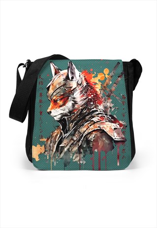 Japanese Samurai Fox Reporter Shoulder Bag Tablet Kitsune
