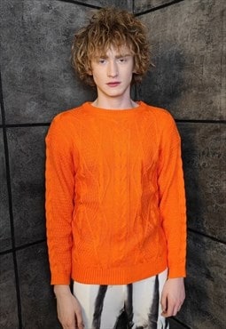 Cable knitwear sweater fluorescent knitwear jumper in orange