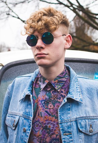 UNISEX ROUND BLUE MIRROR SUNGLASSES