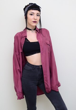 VINTAGE 90'S GENUINE SILK ROSE RED OVERSIZED SHIRT