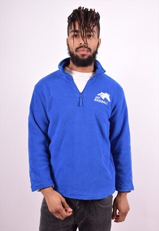 STARTER MENS VINTAGE FLEECE JUMPER SMALL BLUE 90'S