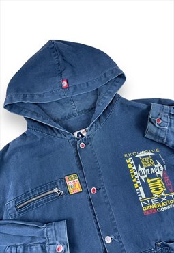 Vintage 90s Heavy cotton hooded jacket Screen printed design