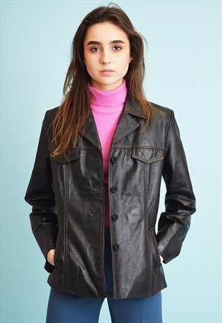 90'S RETRO GENUINE LEATHER BLACK MOM'S JACKET TOP