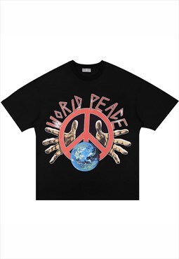 Kalodis Peace Slogan Print Oversized T-Shirt