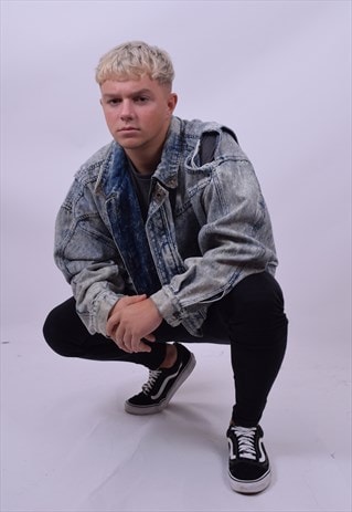 VINTAGE 80'S STONE WASHED DISTRESSED DENIM JACKET SIZE X L