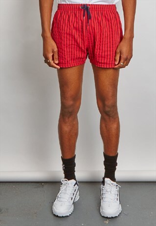 VINTAGE 90'S LACOSTE RED STRIPED SWIMMING SHORTS