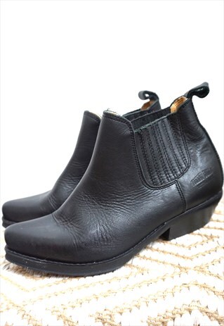 VINTAGE BLACK LEATHER COWBOY WESTERN BOOTS SHOES COWGIRL